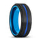 London Manori Black Tungsten Ring with Blue Grooved Center